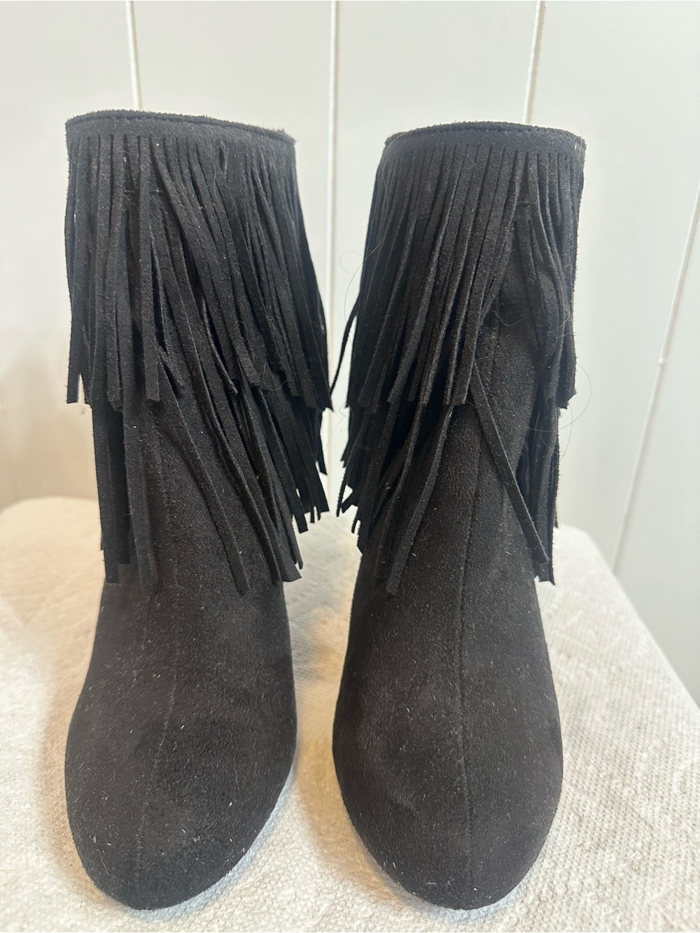 Michael Antonio Black Fringe Ankle Booties
